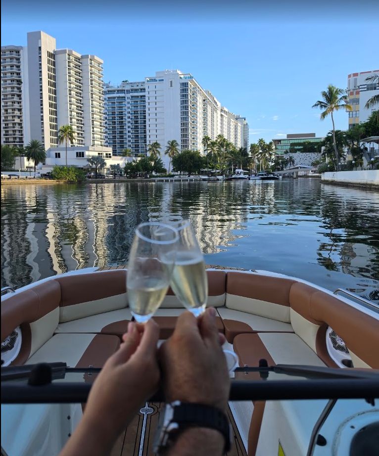 Champagne toast aboard a private boat in Miami