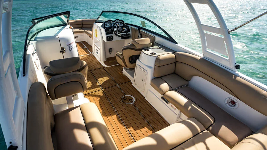 Plush cockpit seating on the 1 Life Boat Rental Nautic Star, set up for a private party charter